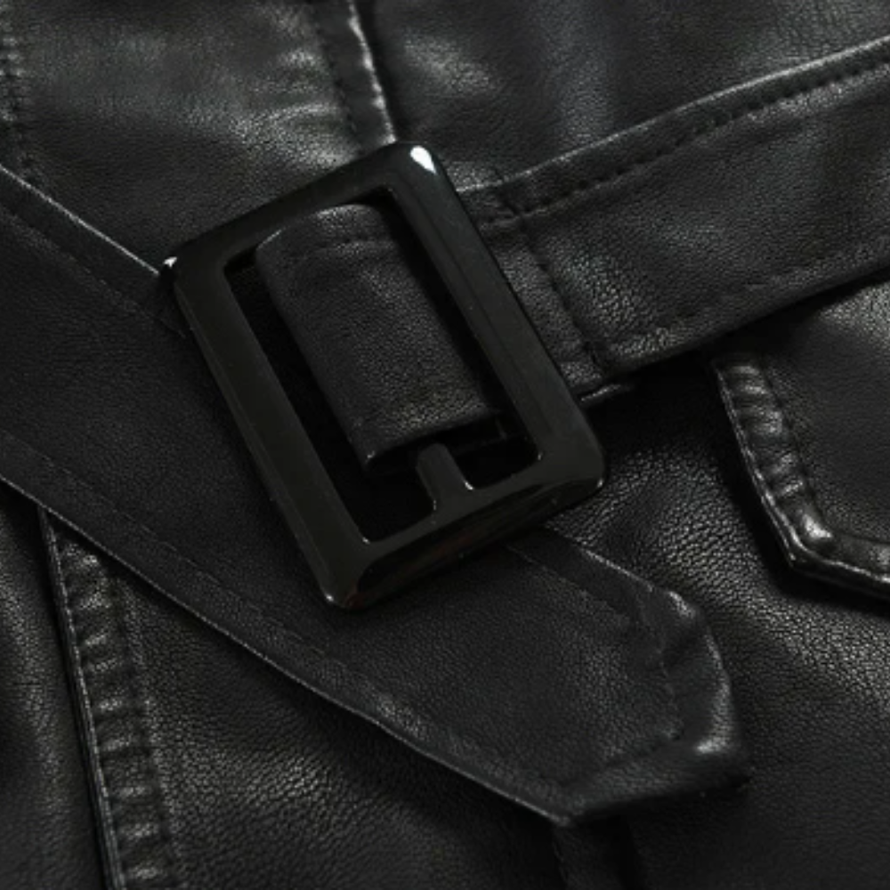 Elegante Lange Biker Lederjacke