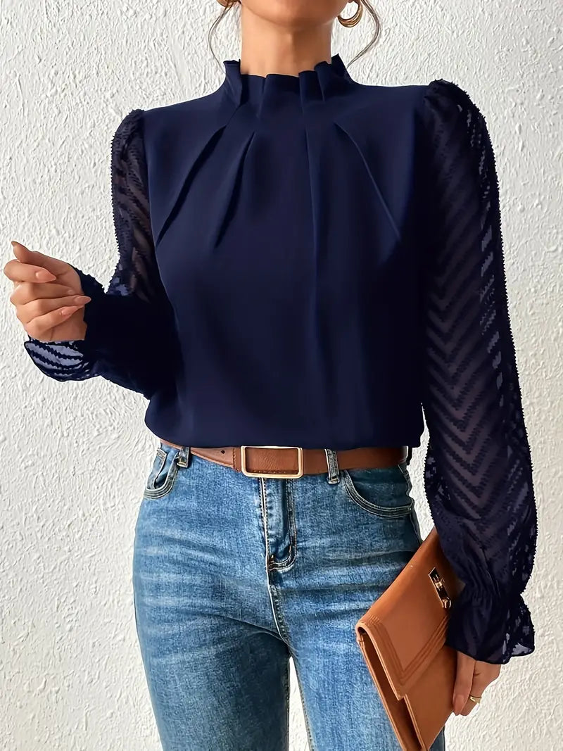 Kolbrun | Schicker plissierter top mit netzärmeln für damen