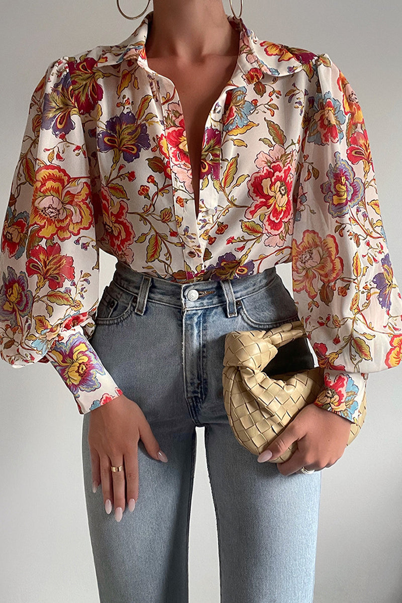 Jane | Blumenbluse mit Puffärmeln für Damen