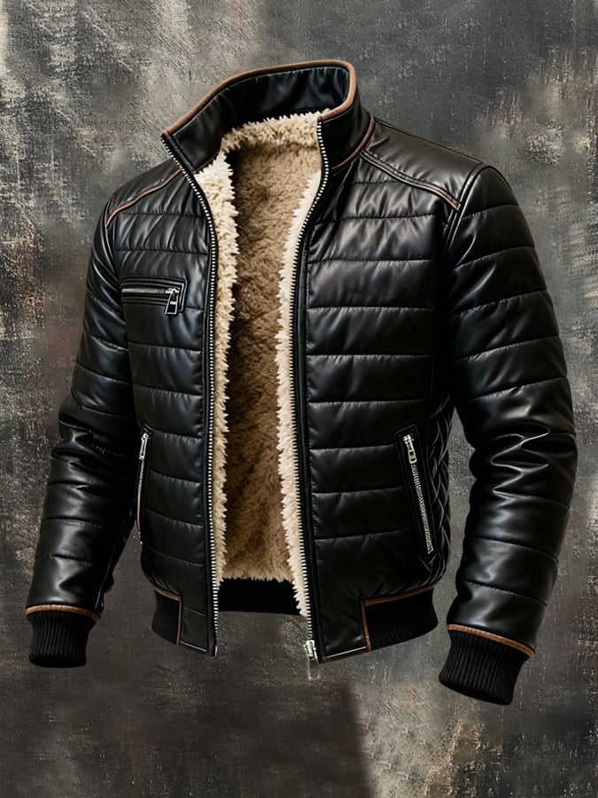 Vintage Herren Outdoor-Jacke - Plüsch & Leder-Optik