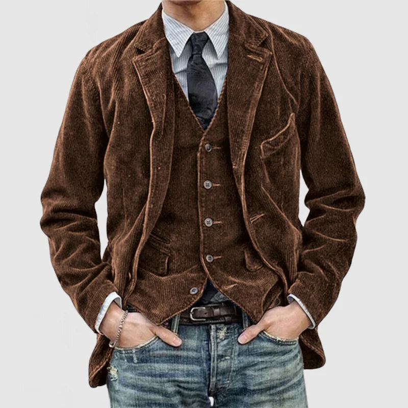ADOLFO Vintage Herrenanzug-Jacke mit Weste – Exklusives Kastanienbraun