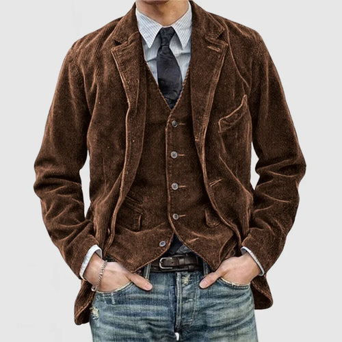ADOLFO Vintage Herrenanzug-Jacke mit Weste – Exklusives Kastanienbraun