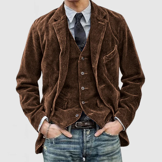 ADOLFO Vintage Herrenanzug-Jacke mit Weste – Exklusives Kastanienbraun
