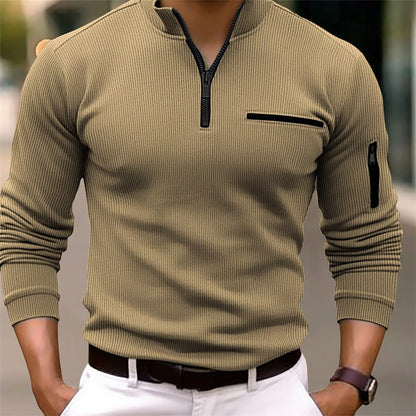 Gusteous Herren Langarm-Poloshirt mit Reißverschluss – Sportlich-Elegantes Polo