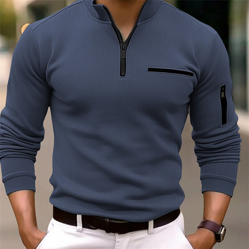 Gusteous Herren Langarm-Poloshirt mit Reißverschluss – Sportlich-Elegantes Polo