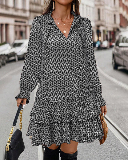 LAVINIA I BEDRUCKTES LANGARMKLEID