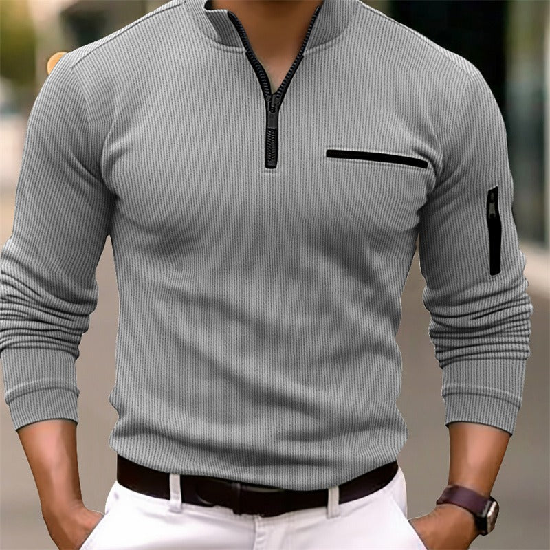 Gusteous Herren Langarm-Poloshirt mit Reißverschluss – Sportlich-Elegantes Polo