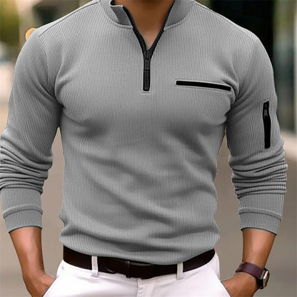 Gusteous Herren Langarm-Poloshirt mit Reißverschluss – Sportlich-Elegantes Polo