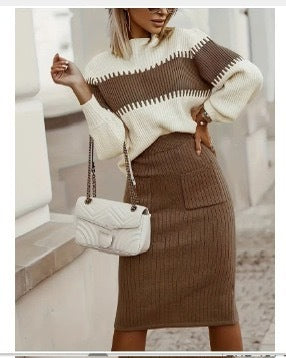Valentinia - Strickset - Langärmeliger Pullover und schmaler Midirock