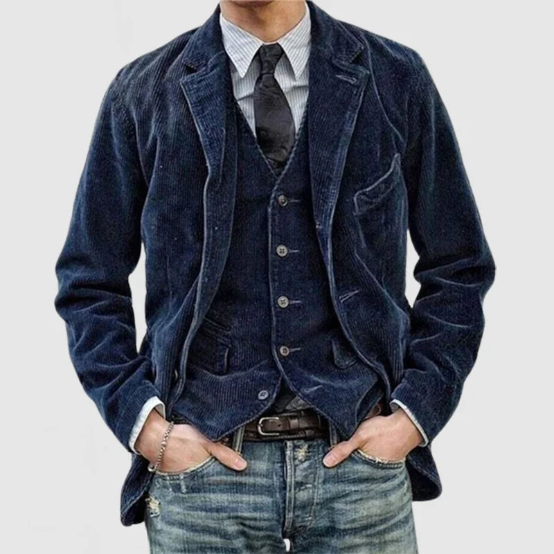 ADOLFO Vintage Herrenanzug-Jacke mit Weste – Exklusives Kastanienbraun