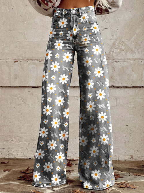 CLARA WEISSE BLUME BREIT GESCHNITTETE HOSE