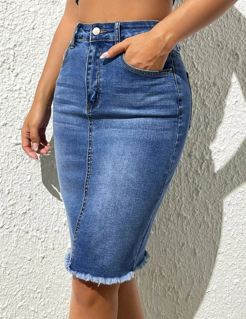 ISMENE Lässiger Midi-Denim-Rock