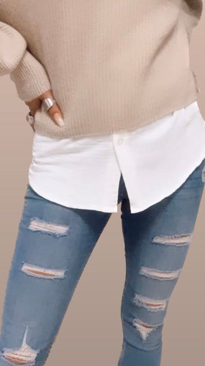 Blusenrock Weiß - Fake Bluse für Lagenlook unter Pullover
