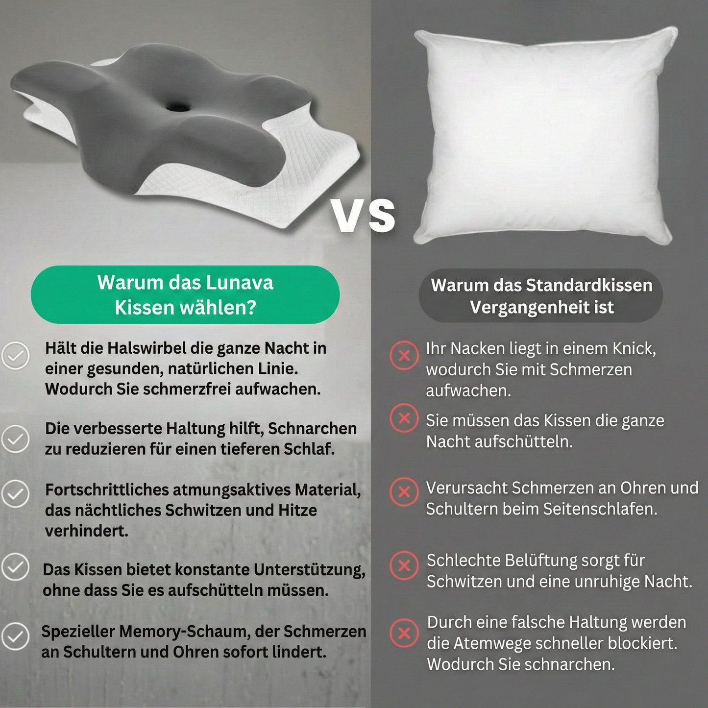 Lunava™ Ergonomisches Nackenkissen – Orthopädisches Kissen gegen Nackenschmerzen
