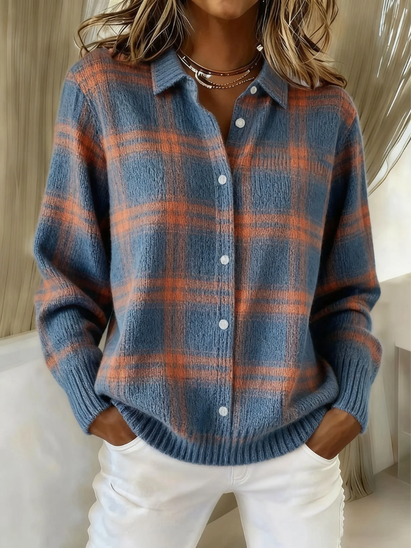 Mira | Alpen-Karo Bluse in Blau & Rost