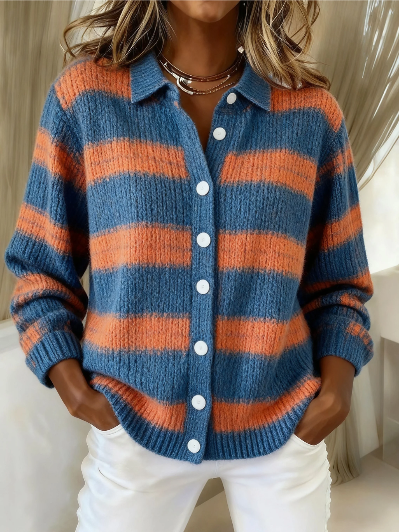 Livia | Alpen-Streifen Bluse in Blau & Orange