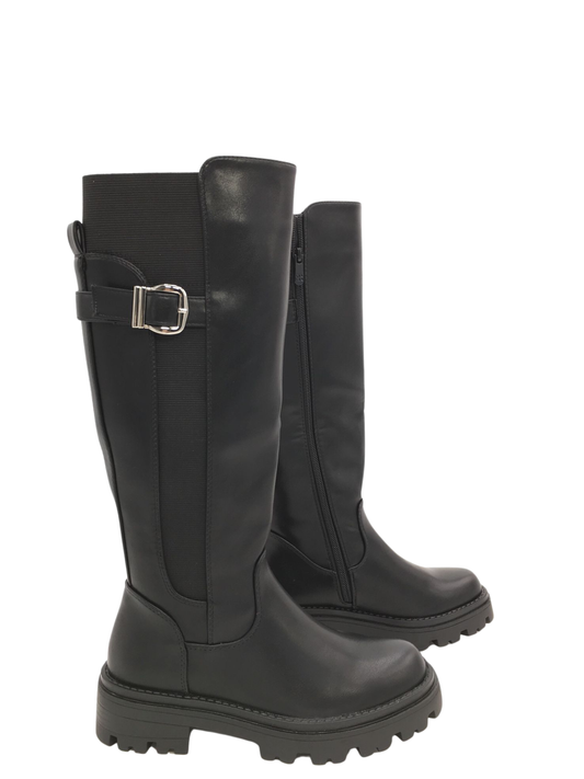 Stretch Gesp Schwarz Stiefel