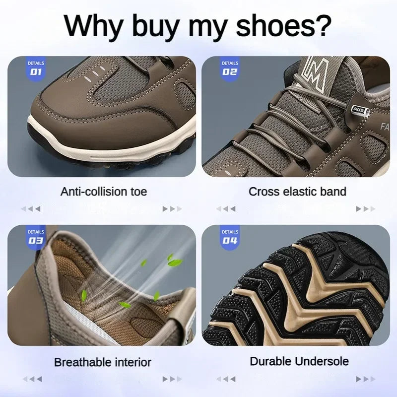 Heren Wandelschoenen Lichtgewicht Ademend Mesh met Elastische Veters – Outdoor Grip
