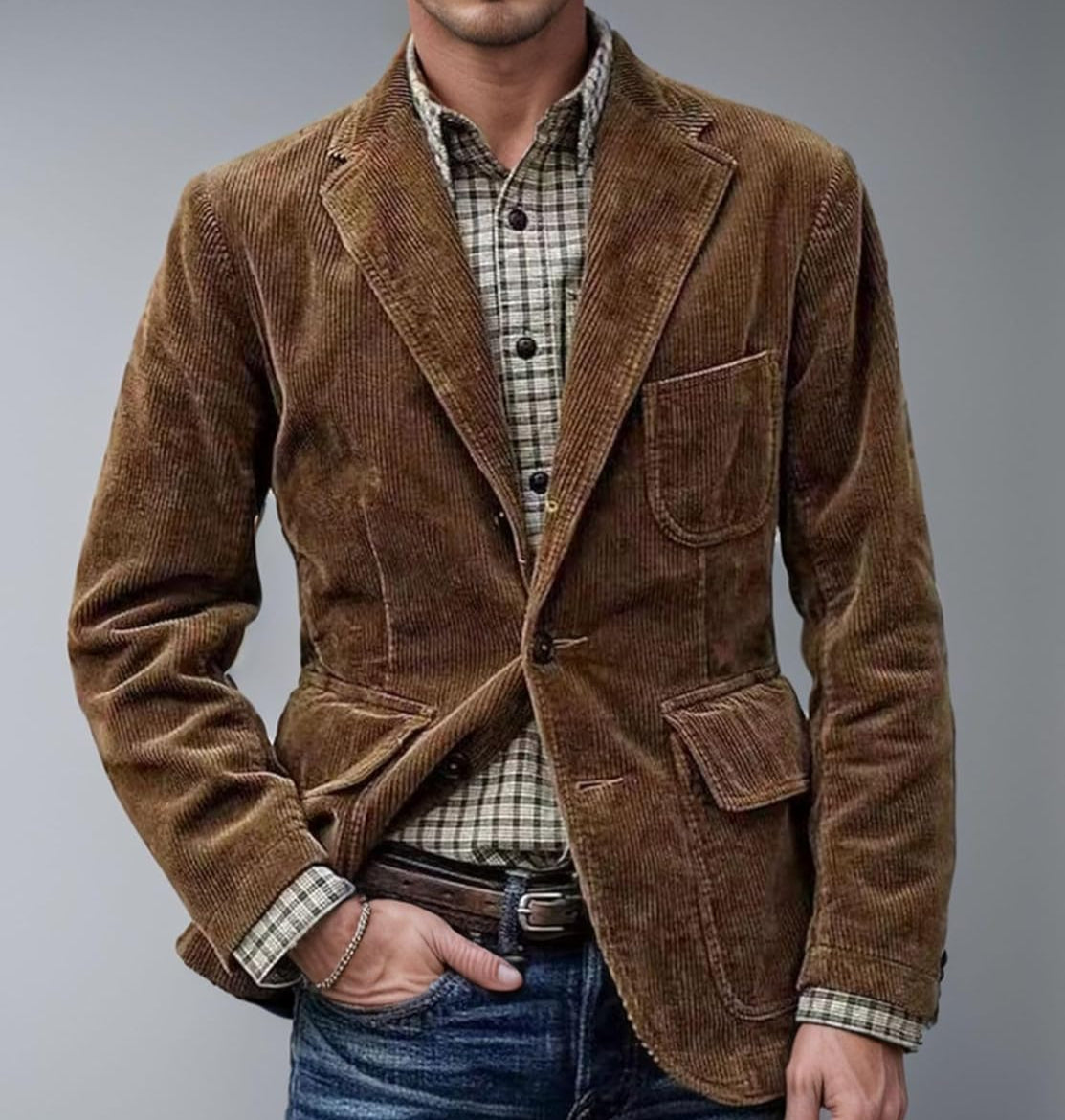 ADOLFO Vintage Herrenanzug-Jacke mit Weste – Exklusives Kastanienbraun
