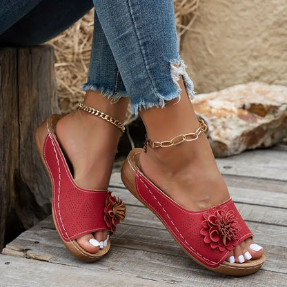 FLORA Komfort-Sandalen mit Blumenmotiv | Premium Fußbett