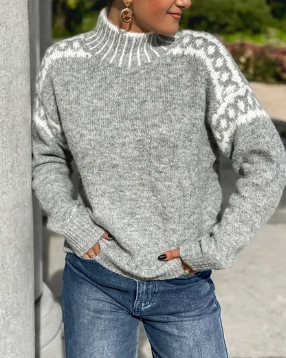 Livia Gestrickter Pullover – Warmer Damen-Strickpullover mit Skandinavischem Muster