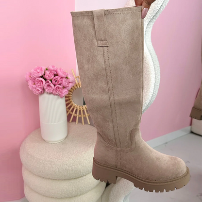 Elvira Beige Hohe Stiefel – Elegante Damen-Overknee-Stiefel in Beige