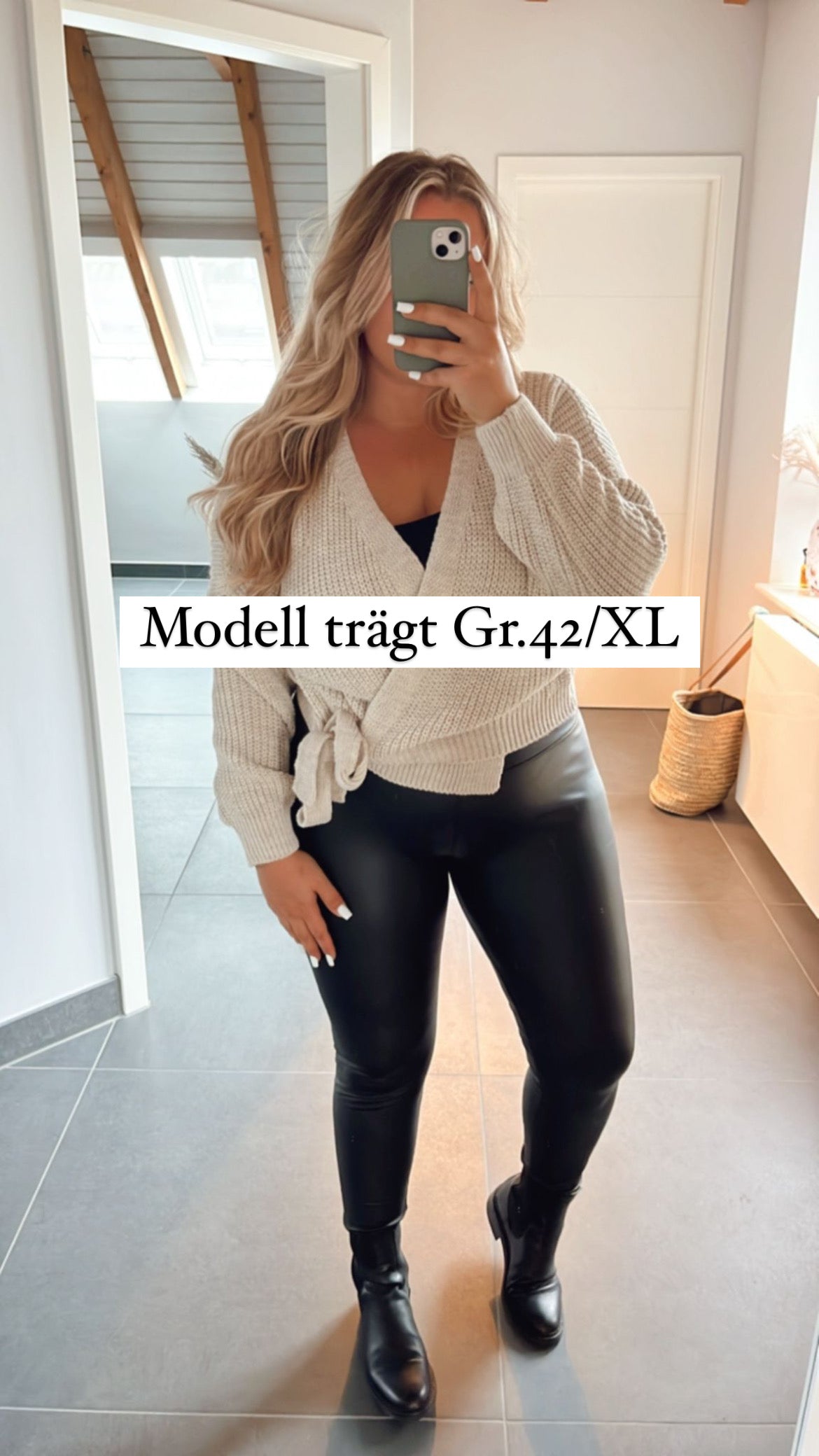 Lederlook Leggings High-Waist Schwarz - Formende Damen Leggings
